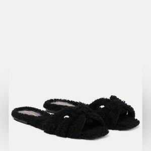 Saint Laurent Women's Tribute Shearling Slide Sandals
